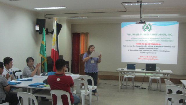 Back to Back Training-Enhancing the Nurse Leader's Role in Public Relations and Media Communications and Retooling PNA Officers on CPD Accreditation (June 27-29, 2014)