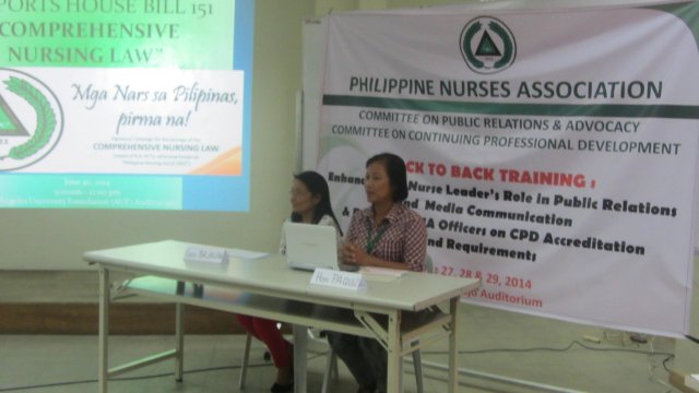 Back to Back Training-Enhancing the Nurse Leader's Role in Public Relations and Media Communications and Retooling PNA Officers on CPD Accreditation (June 27-29, 2014)